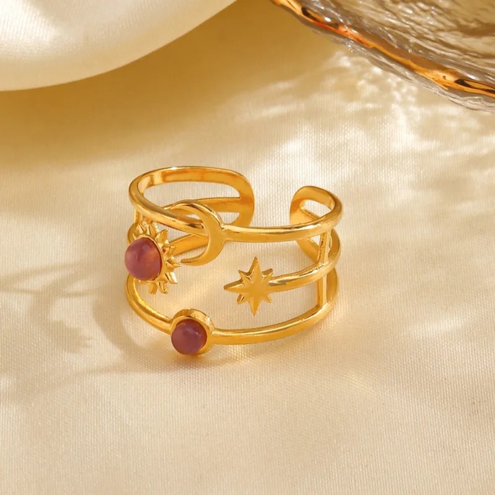 Celestial Sun, Moon& Star Ring with Pink Stones - Picture 4 of 8